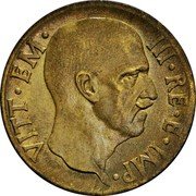 Italy 5 Centesimi Vittorio Emanuele III 1940 R Yr XVIII KM# 73a VITT EM III RE E IMP coin obverse Italy 5 Centesimi Vittorio Emanuele III 1940 R Yr XVIII KM# 73a VITT EM III RE E IMP coin obverse