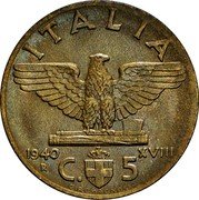 Italy 5 Centesimi Vittorio Emanuele III 1940 R Yr XVIII KM# 73a ITALIA 1940 R XVIII C. 5 G. ROMAGNOLI coin reverse Italy 5 Centesimi Vittorio Emanuele III 1940 R Yr XVIII KM# 73a ITALIA 1940 R XVIII C. 5 G. ROMAGNOLI coin reverse