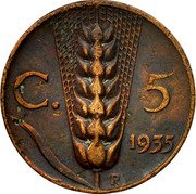 Italy 5 Centesimi Vittorio Emanuele III. Wheat Ear 1935 R KM# 59 C. 5 1921 R coin reverse Italy 5 Centesimi Vittorio Emanuele III. Wheat Ear 1935 R KM# 59 C. 5 1921 R coin reverse