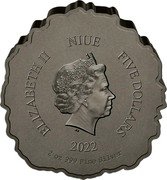 Niue Five Dollars Lion 2022 ELIZABETH II NIUE FIVE DOLLARS IRB 2022 2 OZ 999 FINE SILVER coin obverse Niue Five Dollars Lion 2022 ELIZABETH II NIUE FIVE DOLLARS IRB 2022 2 OZ 999 FINE SILVER coin obverse