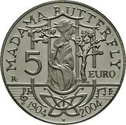 Italy 5 Euro 100th Presentation Opera Madame Butterfly 2004 R KM# 239 MADAMA BUTTERFLY 5 EURO R 1904 2004 coin reverse Italy 5 Euro 100th Presentation Opera Madame Butterfly 2004 R KM# 239 MADAMA BUTTERFLY 5 EURO R 1904 2004 coin reverse