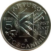 Italy 5 Euro 50th Death Anniversary Conductor Arturo Toscanini 2007 R KM# 294 ARTURO TOSCANINI 5 EURO 1957 2007 R coin reverse