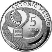 Italy 5 Euro Antonio Meucci 2008 R Proof KM# 326 ANTONIO MEUCCI 5 EURO 1808 2008 R coin reverse Italy 5 Euro Antonio Meucci 2008 R Proof KM# 326 ANTONIO MEUCCI 5 EURO 1808 2008 R coin reverse