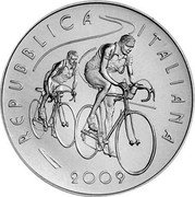 Italy 5 Euro Giro d'Italia 2009 R KM# 313 REPUBBLICA ITALIANA 2009 coin obverse