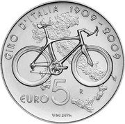 Italy 5 Euro Giro d'Italia 2009 R KM# 313 GIRO D'ITALIA 1909-2009 R EURO 5 V DE SETA coin reverse