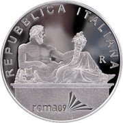 Italy 5 Euro XIII FINA World Championships in Rome 2009 R Proof KM# 327 REPUBBLICA ITALIANA R ROMA09 coin obverse