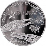 Italy 5 Euro XIII FINA World Championships in Rome 2009 R Proof KM# 327 13TH FINA WORLD CHAMPIONSHIPS 5 EURO 2009 M coin reverse