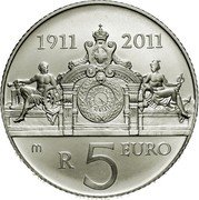 Italy 5 Euro 100 th Anniversary the Palace of Mint 2011 R KM# 344 1911 2011 M 5 EURO R coin reverse Italy 5 Euro 100 th Anniversary the Palace of Mint 2011 R KM# 344 1911 2011 M 5 EURO R coin reverse