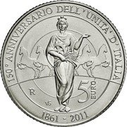 Italy 5 Euro 150th Anniversary of the Unity of Italy 2011 R KM# 341 150°ANNIVERSARIO DELL' UNITA' ITALIA R VS 5 EURO 1861 - 2011 coin reverse