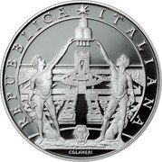 Italy 5 Euro Villa Lante at Bagnaia 2014 Proof KM# 372 REPUBBLICA ITALIANA COLANERI coin obverse Italy 5 Euro Villa Lante at Bagnaia 2014 Proof KM# 372 REPUBBLICA ITALIANA COLANERI coin obverse