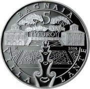 Italy 5 Euro Villa Lante at Bagnaia 2014 Proof KM# 372 BAGNAIA VILLA LANTE 5 EURO R 2014 coin reverse Italy 5 Euro Villa Lante at Bagnaia 2014 Proof KM# 372 BAGNAIA VILLA LANTE 5 EURO R 2014 coin reverse