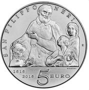 Italy 5 Euro 500th Anniversary of the birth of Saint Filippo Neri 2015 R KM# 383 SAN FILIPPO NERI R MOMONI 1515 2015 5 EURO coin reverse Italy 5 Euro 500th Anniversary of the birth of Saint Filippo Neri 2015 R KM# 383 SAN FILIPPO NERI R MOMONI 1515 2015 5 EURO coin reverse