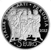 Italy 5 Euro Perugia. Umbria 2015 R Proof KM# 386 ITALIA DELLE ARTI PERUGIA 2015 R 5 EURO coin reverse Italy 5 Euro Perugia. Umbria 2015 R Proof KM# 386 ITALIA DELLE ARTI PERUGIA 2015 R 5 EURO coin reverse