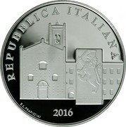 Italy 5 Euro Monestary in Recanati 2016 R Proof KM# 397 REPUBBLICA ITALIANA 2016 E. L. FRAPICCINI coin obverse