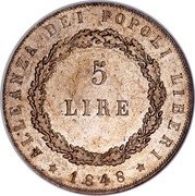 Italy 5 Lire Venice Coinage 1848 KM# 803 5 LIRE ALLEANZA DEI POPOLI LIBERI 1848 coin reverse Italy 5 Lire Venice Coinage 1848 KM# 803 5 LIRE ALLEANZA DEI POPOLI LIBERI 1848 coin reverse