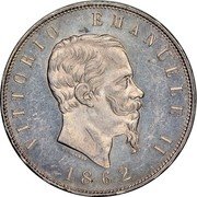 Italy 5 Lira Vittorio Emanuele II 1862 N BN KM# 8.2 VITTORIO EMANUELE II FERRARIS 1864 coin obverse Italy 5 Lira Vittorio Emanuele II 1862 N BN KM# 8.2 VITTORIO EMANUELE II FERRARIS 1864 coin obverse