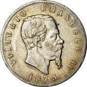 Italy 5 Lira Vittorio Emanuele II 1875 M BN KM# 8.3 VITTORIO EMANUELE II FERRARIS 1872 coin obverse Italy 5 Lira Vittorio Emanuele II 1875 M BN KM# 8.3 VITTORIO EMANUELE II FERRARIS 1872 coin obverse