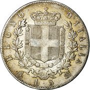 Italy 5 Lira Vittorio Emanuele II 1875 M BN KM# 8.3 REGNO D'ITALIA L.5 M BN coin reverse