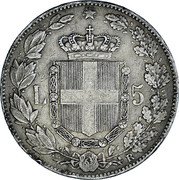 Italy 5 Lira Umberto I 1879 R KM# 20 L 5 R coin reverse Italy 5 Lira Umberto I 1879 R KM# 20 L 5 R coin reverse
