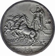 Italy 5 Lira Vittorio Emanuele III. Quadriga Briosa 1914 R KM# 56 1914 FERT D. CALANDRA MOTTI INC. L.5 R coin reverse Italy 5 Lira Vittorio Emanuele III. Quadriga Briosa 1914 R KM# 56 1914 FERT D. CALANDRA MOTTI INC. L.5 R coin reverse