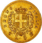 Italy 5 Lira Vittorio Emanuele II 1865 T BN KM# 17 REGNO D'ITALIA L. 5 T BN coin reverse Italy 5 Lira Vittorio Emanuele II 1865 T BN KM# 17 REGNO D'ITALIA L. 5 T BN coin reverse