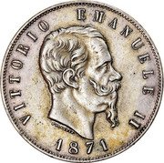 Italy 5 Lira Vittorio Emanuele II 1871 R KM# 8.4 VITTORIO EMANUELE II FERRARIS 1872 coin obverse Italy 5 Lira Vittorio Emanuele II 1871 R KM# 8.4 VITTORIO EMANUELE II FERRARIS 1872 coin obverse