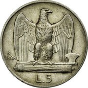 Italy 5 Lira Vittorio Emanuele III 1928 R KM# 67.2 R 1928 L.5 coin reverse Italy 5 Lira Vittorio Emanuele III 1928 R KM# 67.2 R 1928 L.5 coin reverse