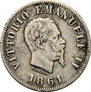 Italy 50 Centesimi Vittorio Emanuele II 1861 F KM# A4 VITTORIO EMANUELE II FERRARIS 1861 coin obverse Italy 50 Centesimi Vittorio Emanuele II 1861 F KM# A4 VITTORIO EMANUELE II FERRARIS 1861 coin obverse