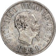 Italy 50 Centesimi Vittorio Emanuele II 1861 T B in shield KM# 4.2 VITTORIO EMANUELE II FERRARIS 1861 coin obverse Italy 50 Centesimi Vittorio Emanuele II 1861 T B in shield KM# 4.2 VITTORIO EMANUELE II FERRARIS 1861 coin obverse