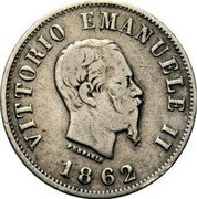 Italy 50 Centesimi Vittorio Emanuele II 1862 N KM# 4.3 VITTORIO EMANUELE II FERRARIS 1862 coin obverse Italy 50 Centesimi Vittorio Emanuele II 1862 N KM# 4.3 VITTORIO EMANUELE II FERRARIS 1862 coin obverse