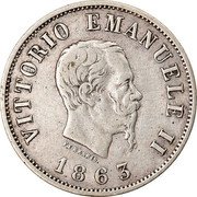 Italy 50 Centesimi Vittorio Emanuele II 1863 M BN KM# 4a.1 VITTORIO EMANUELE II FERRARIS 1863 coin obverse Italy 50 Centesimi Vittorio Emanuele II 1863 M BN KM# 4a.1 VITTORIO EMANUELE II FERRARIS 1863 coin obverse