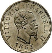 Italy 50 Centesimi Vittorio Emanuele II 1863 T BN KM# 14.3 VITTORIO EMANUELE II FERRARIS 1863 coin obverse Italy 50 Centesimi Vittorio Emanuele II 1863 T BN KM# 14.3 VITTORIO EMANUELE II FERRARIS 1863 coin obverse