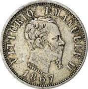 Italy 50 Centesimi Vittorio Emanuele II 1867 M BN KM# 14.1 VITTORIO EMANUELE II FERRARIS 1863 coin obverse Italy 50 Centesimi Vittorio Emanuele II 1867 M BN KM# 14.1 VITTORIO EMANUELE II FERRARIS 1863 coin obverse