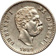 Italy 50 Centesimi Umberto I 1889 R KM# 26 UMBERTO I RE D'ITALIA 1889 coin obverse Italy 50 Centesimi Umberto I 1889 R KM# 26 UMBERTO I RE D'ITALIA 1889 coin obverse