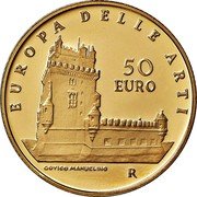 Italy 50 Euro Portugal; Manuelin Gothic 2008 R Proof KM# 309 EUROPA DELLE ARTI 50 EURO GOTICO MANUELINO R coin reverse Italy 50 Euro Portugal; Manuelin Gothic 2008 R Proof KM# 309 EUROPA DELLE ARTI 50 EURO GOTICO MANUELINO R coin reverse