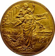 Italy 50 Lira 50th Anniversary of the Kingdom 1911 R KM# 54 1860-1911 L 50 R coin reverse Italy 50 Lira 50th Anniversary of the Kingdom 1911 R KM# 54 1860-1911 L 50 R coin reverse