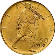 Italy 50 Lira Vittorio Emanuele III 1931 R Yr X KM# 71 ITALIA R L.50 1931 - IX coin reverse Italy 50 Lira Vittorio Emanuele III 1931 R Yr X KM# 71 ITALIA R L.50 1931 - IX coin reverse