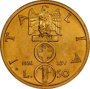 Italy 50 Lira Vittorio Emanuele III 1936 R Yr XIV KM# 82 ITALIA 1936 XIV R L. 50 coin reverse Italy 50 Lira Vittorio Emanuele III 1936 R Yr XIV KM# 82 ITALIA 1936 XIV R L. 50 coin reverse