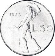 Italy 50 Lira Roman gods. Vulcan 1984 R KM# 95.1 1981 L.50 R coin reverse Italy 50 Lira Roman gods. Vulcan 1984 R KM# 95.1 1981 L.50 R coin reverse