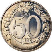 Italy 50 Lire Turreted Italia 2001 R Proof KM# 183 1998 R 50 LIRE coin reverse Italy 50 Lire Turreted Italia 2001 R Proof KM# 183 1998 R 50 LIRE coin reverse