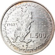 Italy 500 Lira 100th Anniversary of Death of Giuseppe Garibaldi 1982-R KM# 112 C. DI G. GARIBALDI. 1982 L. 500 R VALLUCCI coin reverse Italy 500 Lira 100th Anniversary of Death of Giuseppe Garibaldi 1982-R KM# 112 C. DI G. GARIBALDI. 1982 L. 500 R VALLUCCI coin reverse