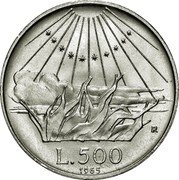 Italy 500 Lira Dante Alighieri 1965 R KM# 100 R L. 500 1965 coin reverse Italy 500 Lira Dante Alighieri 1965 R KM# 100 R L. 500 1965 coin reverse