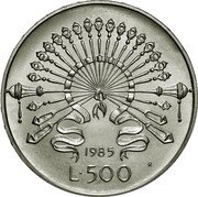 Italy 500 Lira Alessandro Manzoni 1985 R KM# 123 1985 L. 500 R coin reverse Italy 500 Lira Alessandro Manzoni 1985 R KM# 123 1985 L. 500 R coin reverse