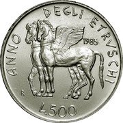 Italy 500 Lira Year of Etruscan Culture 1985 R KM# 118 ANNO DEGLI ETRUSCHI 1985 L 500 R coin reverse Italy 500 Lira Year of Etruscan Culture 1985 R KM# 118 ANNO DEGLI ETRUSCHI 1985 L 500 R coin reverse
