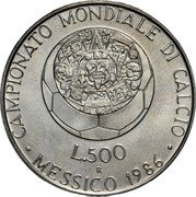 Italy 500 Lira FIFA World Cup - Mexico '86 1986 R KM# 119 CAMPIONATO MONDIALE DI CALCIO MESSICO 1986 L.500 R coin reverse