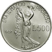 Italy 500 Lira Giacomo Leopardi 1987 R KM# 132 ERA IL MAGGIO ODOROSO L 500 1987 R coin reverse