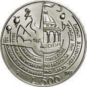 Italy 500 Lira Tommaso Campanella 1989 R KM# 145 UNA PIÚ ALTA CONCEZIONE DELLA VITA UNA MORALITÀ PIÙ PROFONDA UNA RIFORMA DEL CUORE PUÒ SOLA PREPARARE UNO STATO VERAMENTE UMANO R 1989 L.500 coin reverse