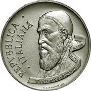 Italy 500 Lira Tiziano Vecellio 1990 R KM# 146 REPVBBLICA ITALIANA TITIANVS ÆQVES M 1576 N 1490 E.L.FRAPICCINI coin obverse Italy 500 Lira Tiziano Vecellio 1990 R KM# 146 REPVBBLICA ITALIANA TITIANVS ÆQVES M 1576 N 1490 E.L.FRAPICCINI coin obverse