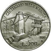 Italy 500 Lira Tiziano Vecellio 1990 R KM# 146 V CENTENARIO DELLA NASCITA L.500 1990 R coin reverse Italy 500 Lira Tiziano Vecellio 1990 R KM# 146 V CENTENARIO DELLA NASCITA L.500 1990 R coin reverse