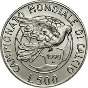 Italy 500 Lira 1990 World Cup 1990 R KM# 136 CAMPIONATO MONDIALE DI CALCIO 1990 R L 500 coin reverse Italy 500 Lira 1990 World Cup 1990 R KM# 136 CAMPIONATO MONDIALE DI CALCIO 1990 R L 500 coin reverse